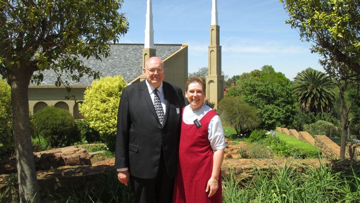 Kevin and Leslie Twitchell serving as missionaries at the Johannesburg temple