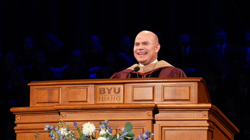 President Meredith speaking at BYU-Idaho at his inauguration