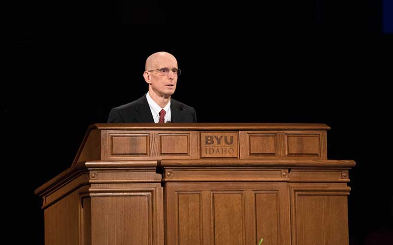 Henry J. Eyring speaking at BYU-Idaho commencement ceremony.