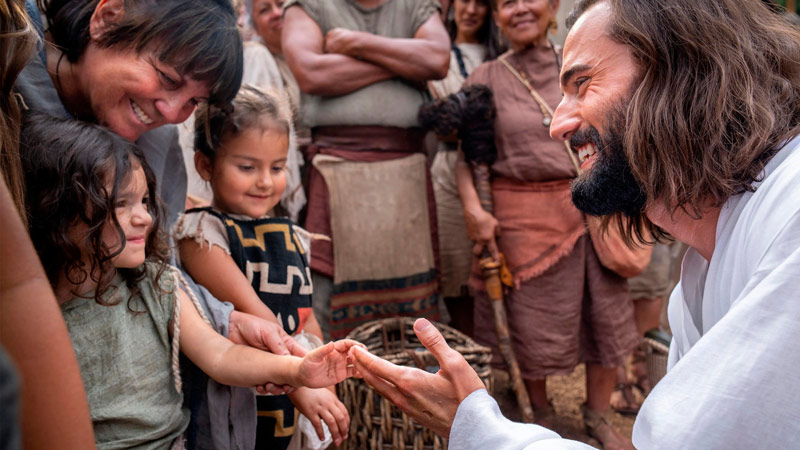 Jesus Christ smiling and visiting children in the Americas